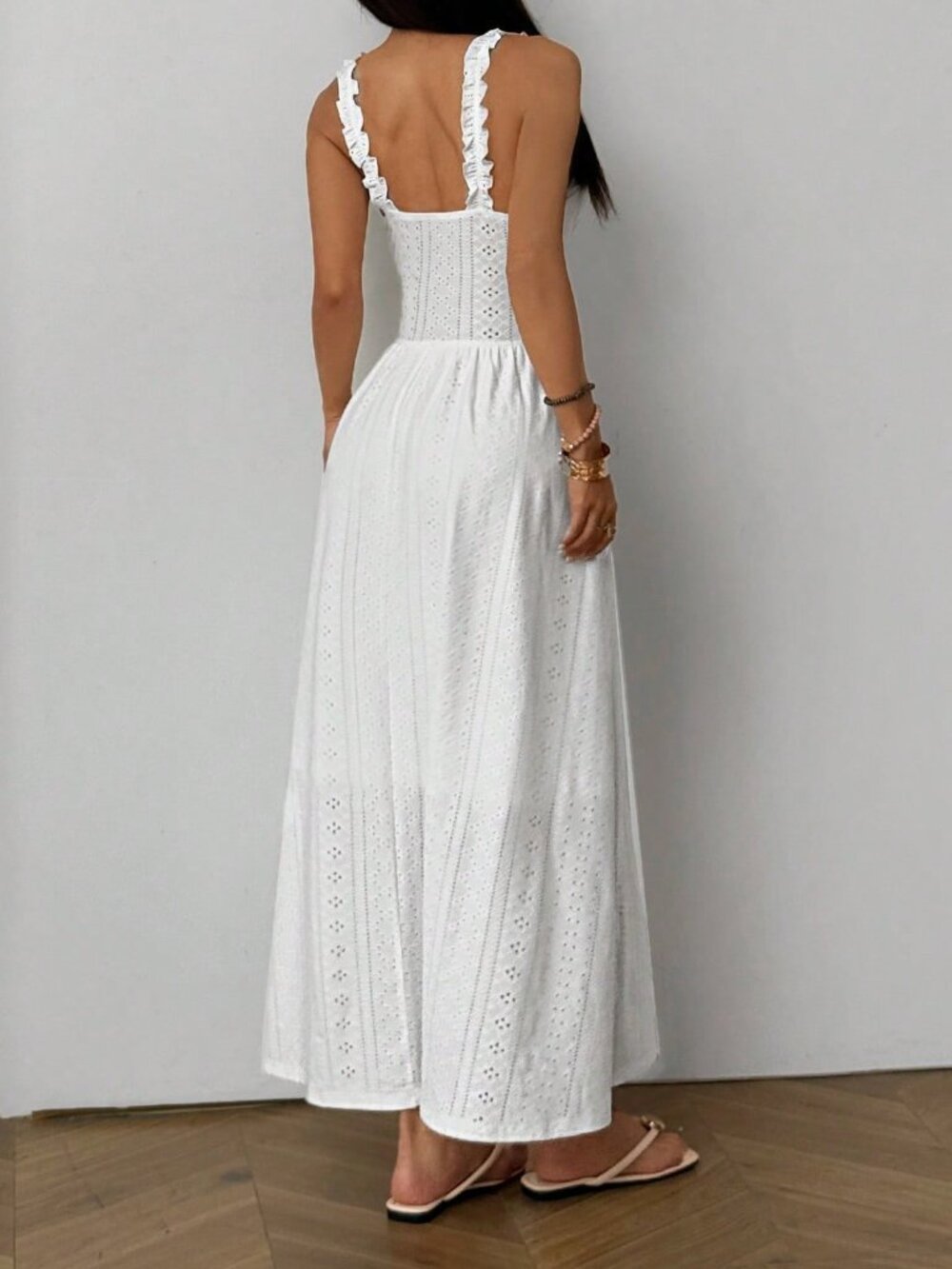 White Casual Women's Boho Style Pleated Bust Long Dress - Picture 2 of 6